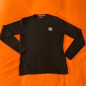 Peter Millar 100% luxe black cashmere varsity sweater in size small